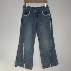 Edikted Style S19507 Blue Flare Jeans with Lace Detailing Size Medium